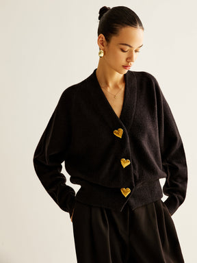 Cardigan de Lã com Botões de Coração