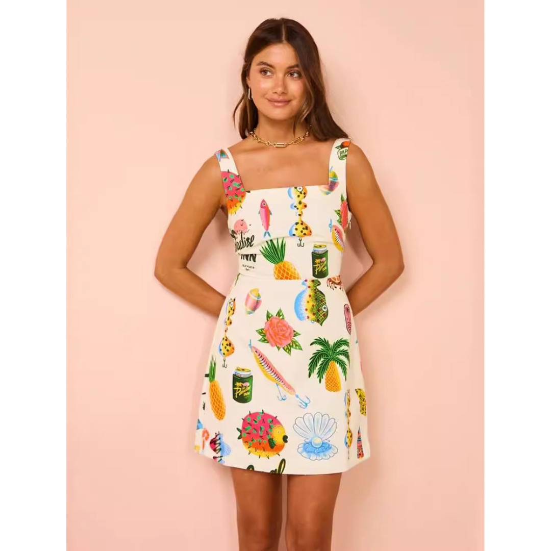 Vestido Curto Estampado Tropical - Brunelle