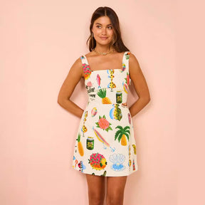 Vestido Curto Estampado Tropical - Brunelle