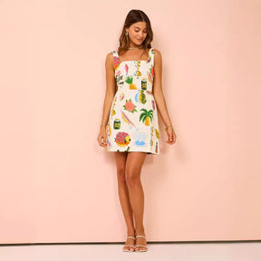 Vestido Curto Estampado Tropical - Brunelle